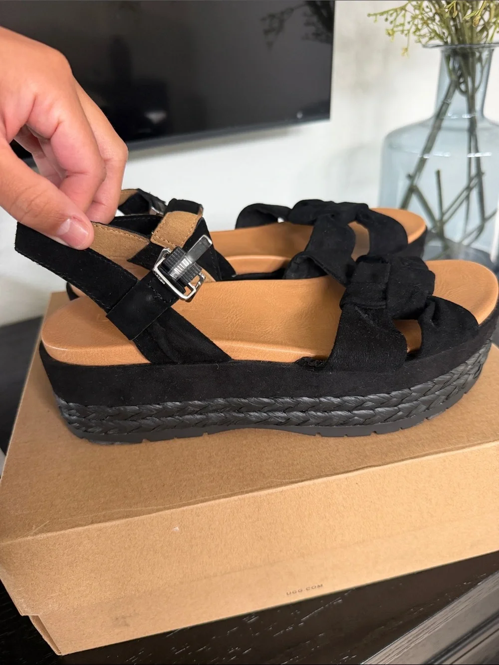 UGG Black Braided Platform Knot Sandals